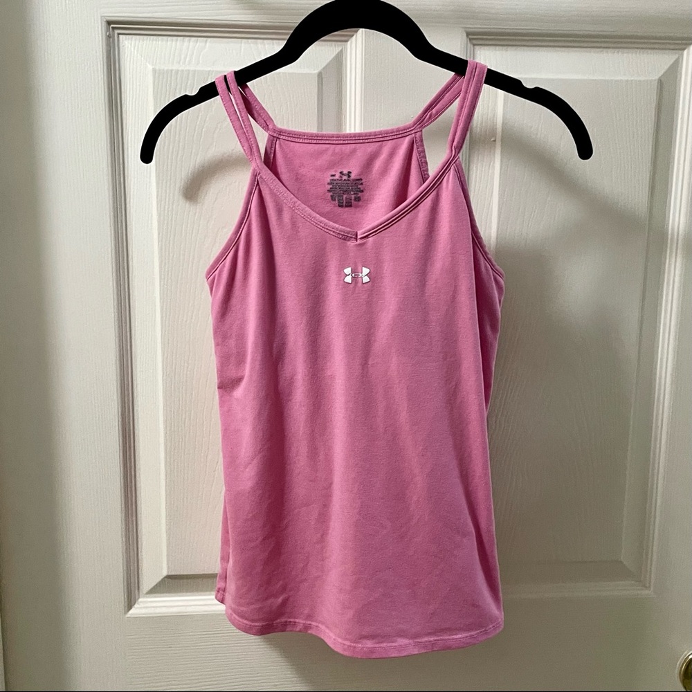 Under Armour Pink Tank Top with Built-In Shelf Bra (Small)